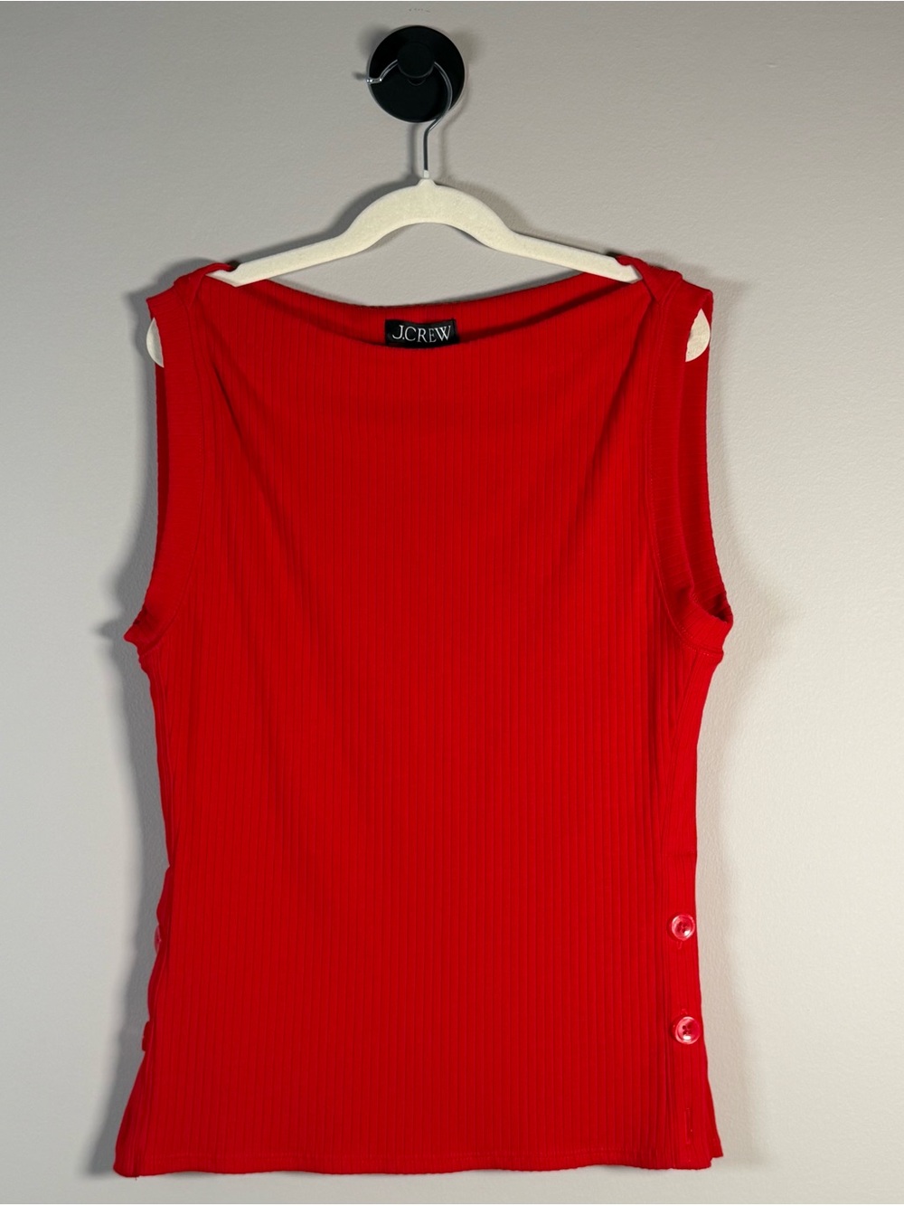 J. Crew Red Ribbed Button-Accent Tank Top